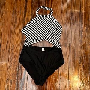 Black and white one piece swim suit